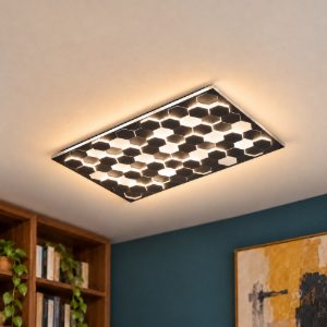 Plafoniera led 66w 2000k 4000k dim to warm per soggiorno rettangolare alveolare nera