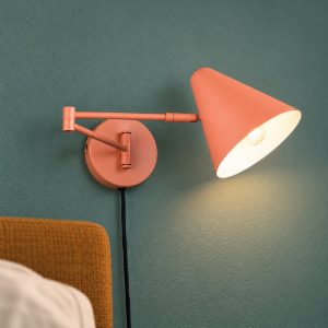Applique per comodino camera da letto a braccio orientabile pesca con paralume a cono interruttore