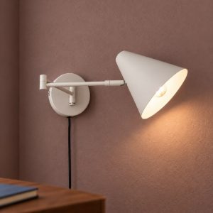 Applique per comodino camera da letto a braccio grigio caldo con paralume a cono interruttore