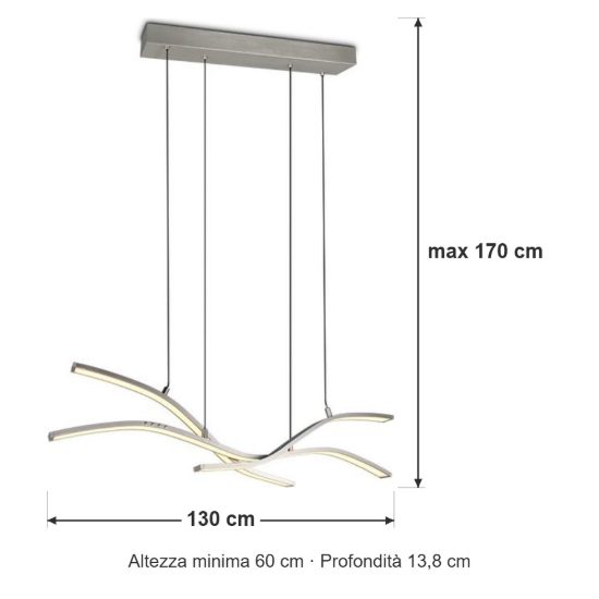 Lampadario per salotto led 46w cct 2700k 6500k con telecomando motorizzato nichel opaco con diffusori apribili