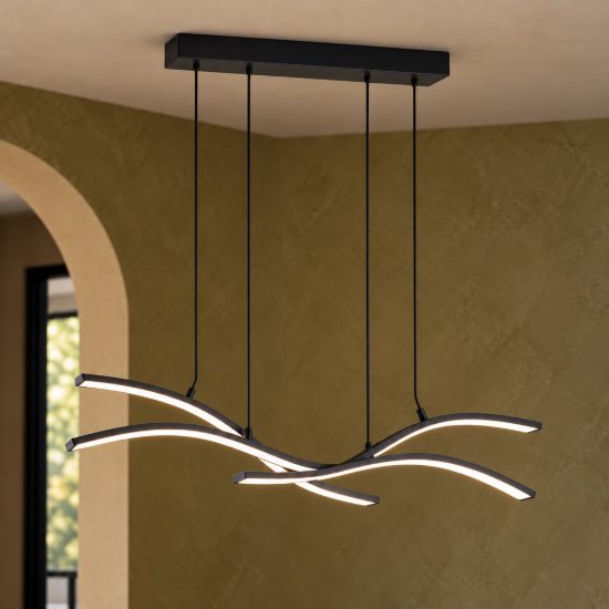 Lampadario per sala da pranzo led 46w cct 2700k 6500k con telecomando motorizzato nero con diffusori apribili