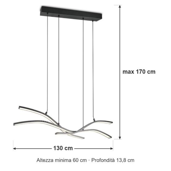 Lampadario per sala da pranzo led 46w cct 2700k 6500k con telecomando motorizzato nero con diffusori apribili