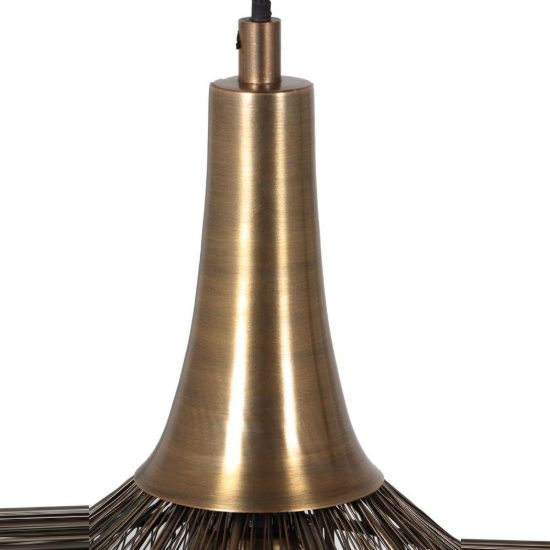 Lampadario a sospensione 3 luci per salotto nero con diffusori in rete metallica ottone invecchiato