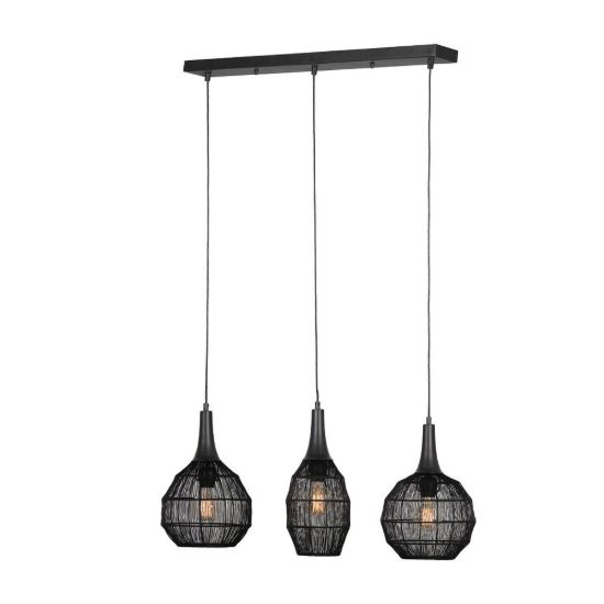Lampadario a sospensione 3 luci per sala da pranzo nero con diffusori in rete metallica nera