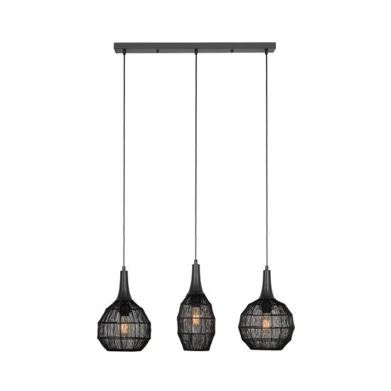 Lampadario a sospensione 3 luci per sala da pranzo nero con diffusori in rete metallica nera