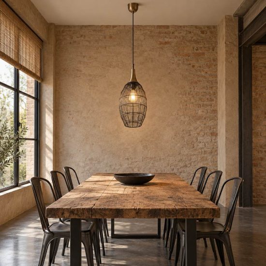 Lampadario a sospensione per salotto nero con diffusore alto in rete metallica ottone invecchiato