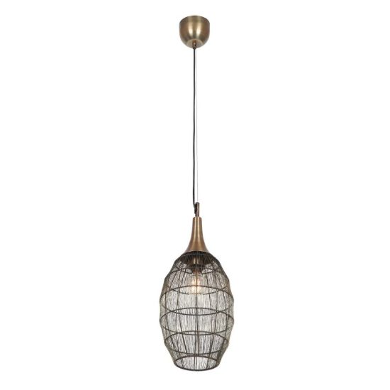 Lampadario a sospensione per salotto nero con diffusore alto in rete metallica ottone invecchiato