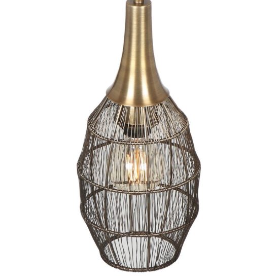 Lampadario a sospensione per salotto nero con diffusore alto in rete metallica ottone invecchiato