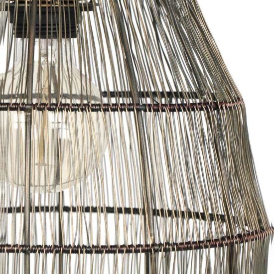Lampadario a sospensione per salotto nero con diffusore alto in rete metallica ottone invecchiato