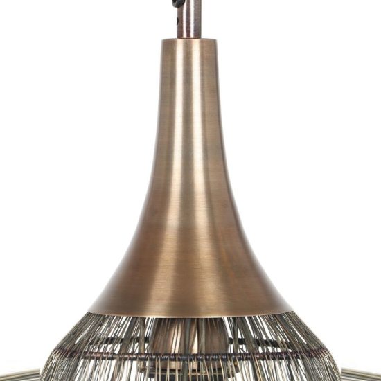 Lampadario a sospensione per salotto nero con diffusore alto in rete metallica ottone invecchiato