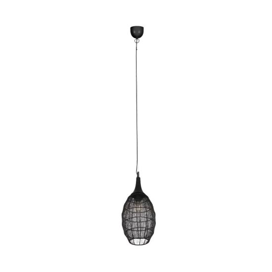 Lampadario a sospensione per sala da pranzo nero con diffusore alto in rete metallica nera