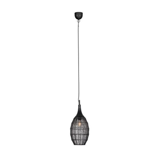 Lampadario a sospensione per sala da pranzo nero con diffusore alto in rete metallica nera