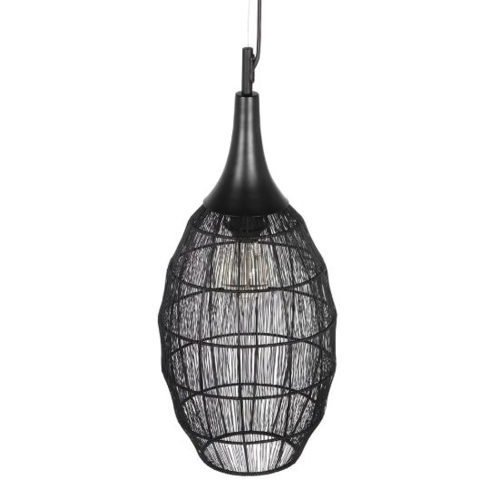 Lampadario a sospensione per sala da pranzo nero con diffusore alto in rete metallica nera