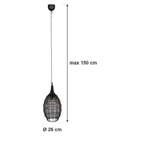 Lampadario a sospensione per sala da pranzo nero con diffusore alto in rete metallica nera