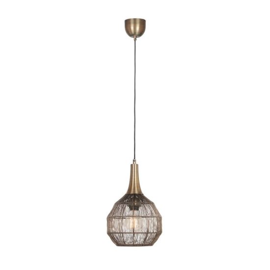 Lampadario a sospensione per salotto nero con diffusore basso in rete metallica ottone invecchiato