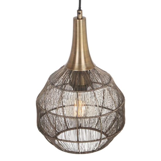 Lampadario a sospensione per salotto nero con diffusore basso in rete metallica ottone invecchiato