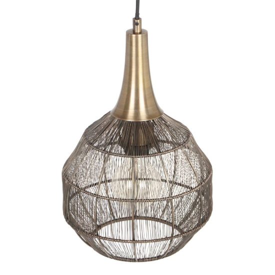 Lampadario a sospensione per salotto nero con diffusore basso in rete metallica ottone invecchiato
