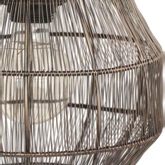 Lampadario a sospensione per salotto nero con diffusore basso in rete metallica ottone invecchiato