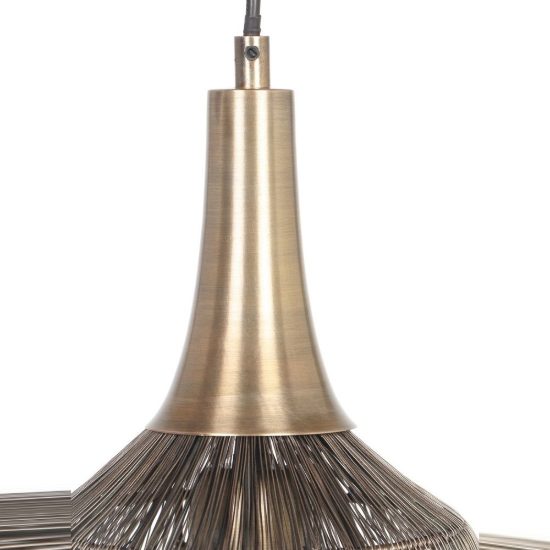Lampadario a sospensione per salotto nero con diffusore basso in rete metallica ottone invecchiato