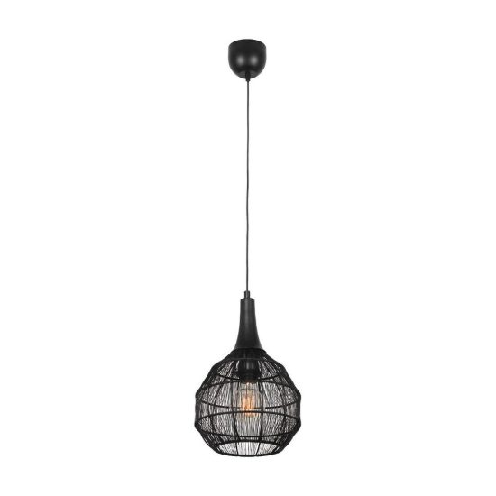 Lampadario a sospensione per sala da pranzo nero con diffusore basso in rete metallica nera