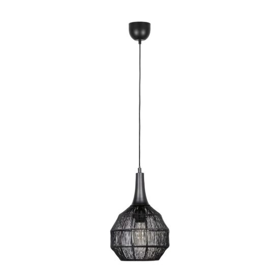Lampadario a sospensione per sala da pranzo nero con diffusore basso in rete metallica nera