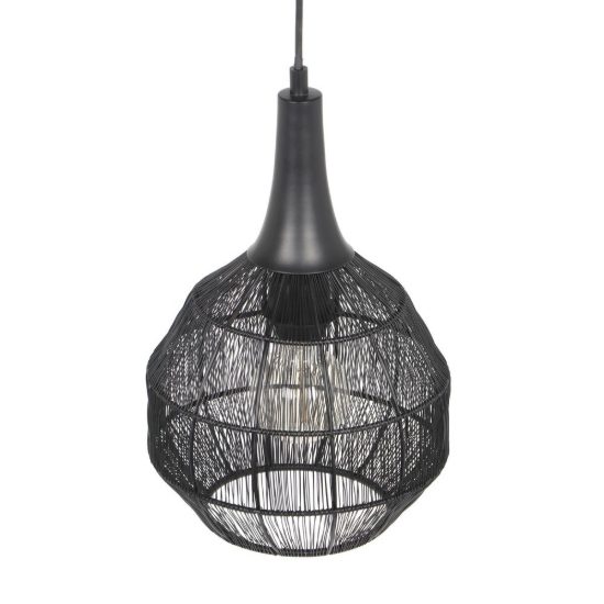 Lampadario a sospensione per sala da pranzo nero con diffusore basso in rete metallica nera