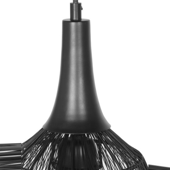 Lampadario a sospensione per sala da pranzo nero con diffusore basso in rete metallica nera