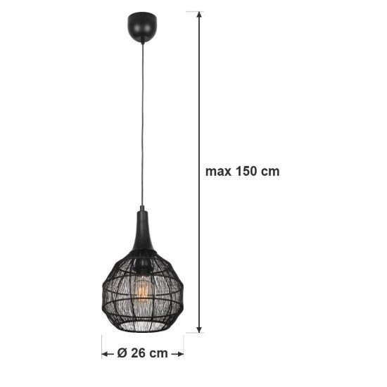 Lampadario a sospensione per sala da pranzo nero con diffusore basso in rete metallica nera