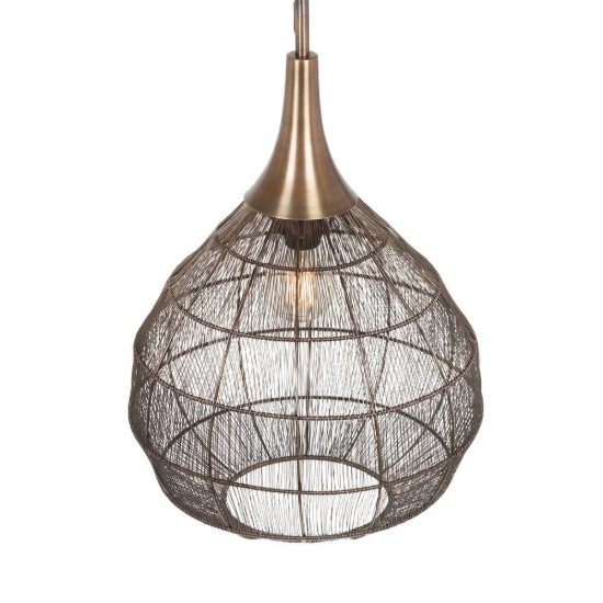 Lampadario a sospensione per salotto nero con diffusore in rete metallica ottone invecchiato