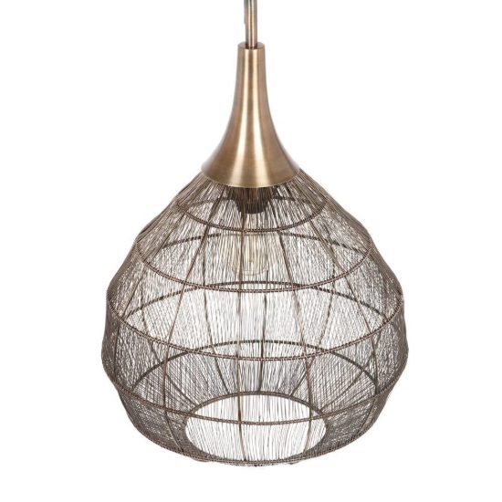 Lampadario a sospensione per salotto nero con diffusore in rete metallica ottone invecchiato