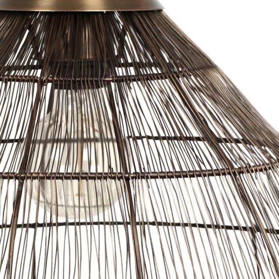 Lampadario a sospensione per salotto nero con diffusore in rete metallica ottone invecchiato