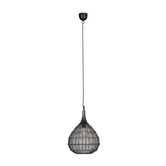 Lampadario a sospensione per sala da pranzo nero con diffusore in rete metallica nera