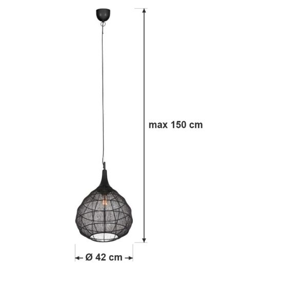 Lampadario a sospensione per sala da pranzo nero con diffusore in rete metallica nera