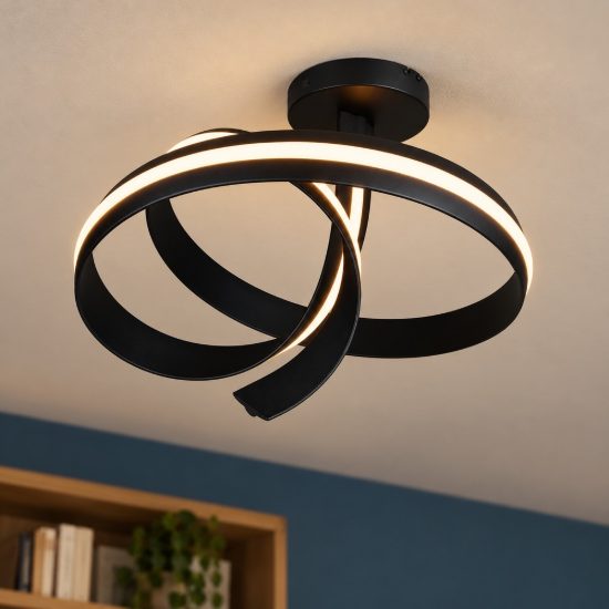 Plafoniera led 46w 2000k 4000k dimmerabile dim to warm per soggiorno a spirale alta nera