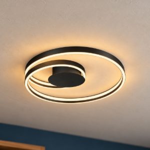 Plafoniera led 46w 2000k 4000k dimmerabile dim to warm per soggiorno a spirale piatta nera