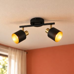 Plafoniera con 2 faretti orientabili moderna nera oro