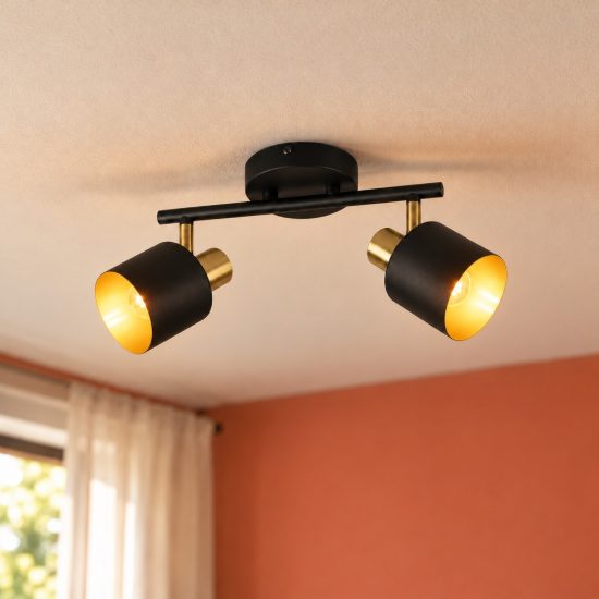 Plafoniera con 2 faretti orientabili moderna nera oro
