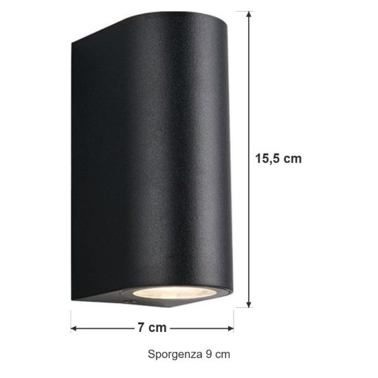 Applique da esterno bi-emissione ip44 moderna cilindrica nera