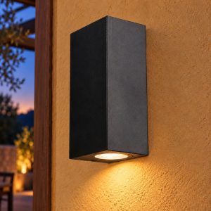 Applique da esterno bi-emissione ip44 moderna a sezione quadrata nera
