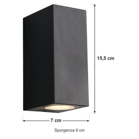 Applique da esterno bi-emissione ip44 moderna a sezione quadrata nera