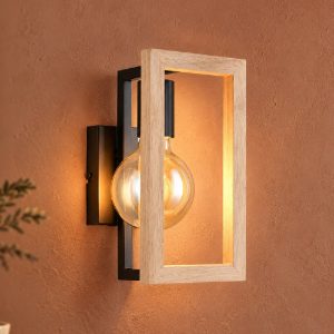 Applique per soggiorno moderna in metallo nero legno naturale