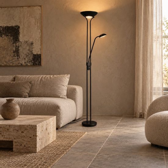 Piantana led 24w 3000k per soggiorno moderna nera con lampada da lettura