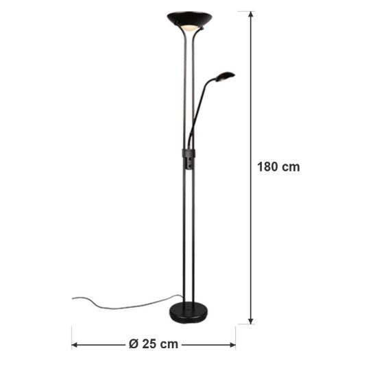 Piantana led 24w 3000k per soggiorno moderna nera con lampada da lettura