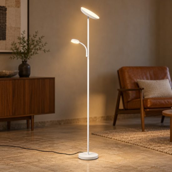 Piantana led 21,5w cct 2700k 4000k 6500k touch per soggiorno moderna bianca con lampada da lettura