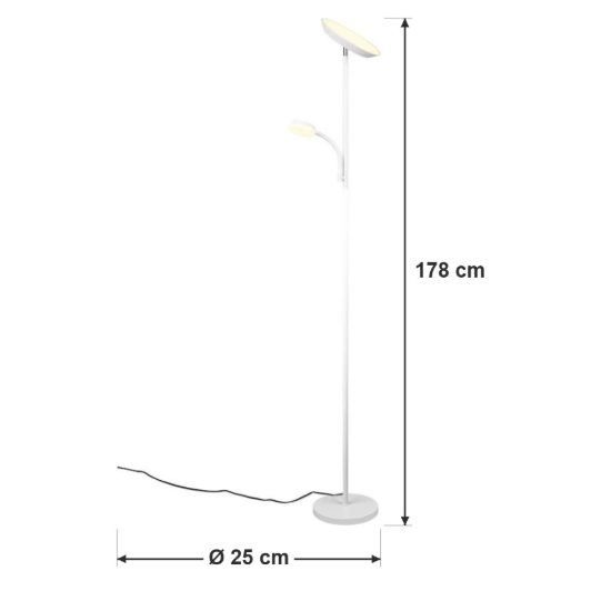 Piantana led 21,5w cct 2700k 4000k 6500k touch per soggiorno moderna bianca con lampada da lettura