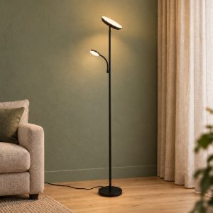 Piantana led 21,5w cct 2700k 4000k 6500k touch per soggiorno moderna nera con lampada da lettura
