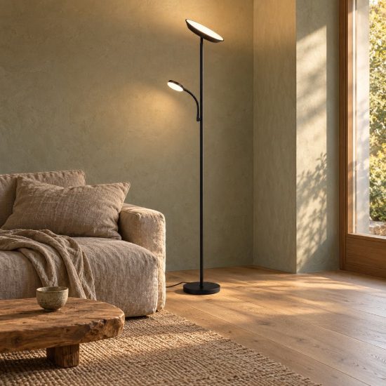 Piantana led 21,5w cct 2700k 4000k 6500k touch per soggiorno moderna nera con lampada da lettura