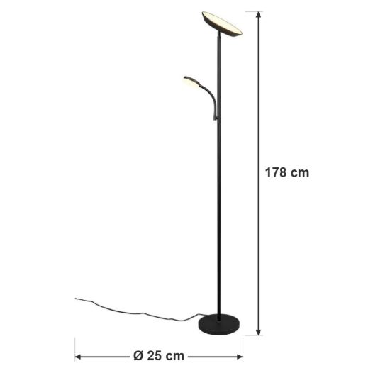 Piantana led 21,5w cct 2700k 4000k 6500k touch per soggiorno moderna nera con lampada da lettura