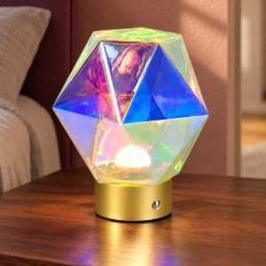 Abat-jour ricaricabile led 1,5w 3000k touch per comodino a diamante in vetro multicolore oro