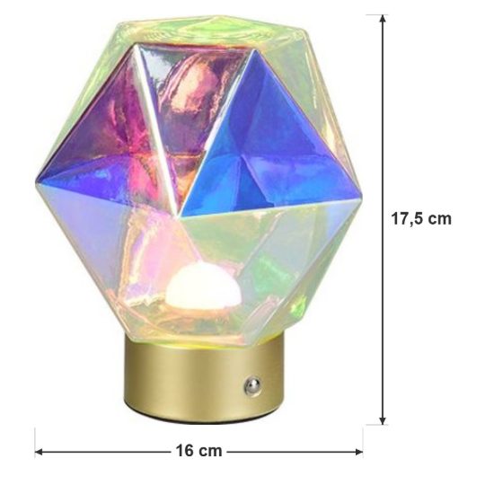 Abat-jour ricaricabile led 1,5w 3000k touch per comodino a diamante in vetro multicolore oro